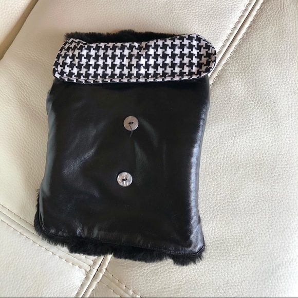 Black Faux leather and houndstooth dog coat - Picture 7 of 9